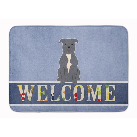 Carolines Treasures Staffordshire Bull Terrier Blue Welcome Machine Washable Memory Foam Mat BB5627RUG
